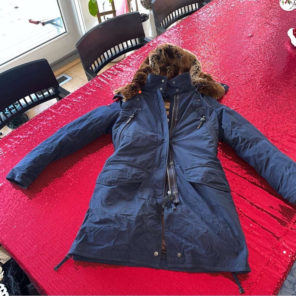 Parajumpers Women's Navy  Puffer with Brown Fur Lined Hood WARM